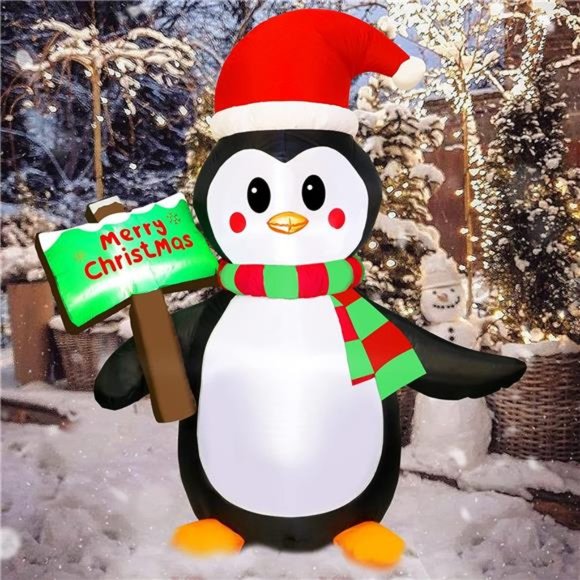 5ft Christmas Inflatables Blow Up Yard Decorations, Inflatable Penguin Christmas - Picture 1 of 6